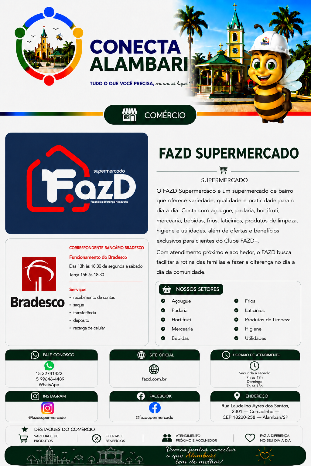 Página institucional do FAZD Supermercado no Conecta Alambari