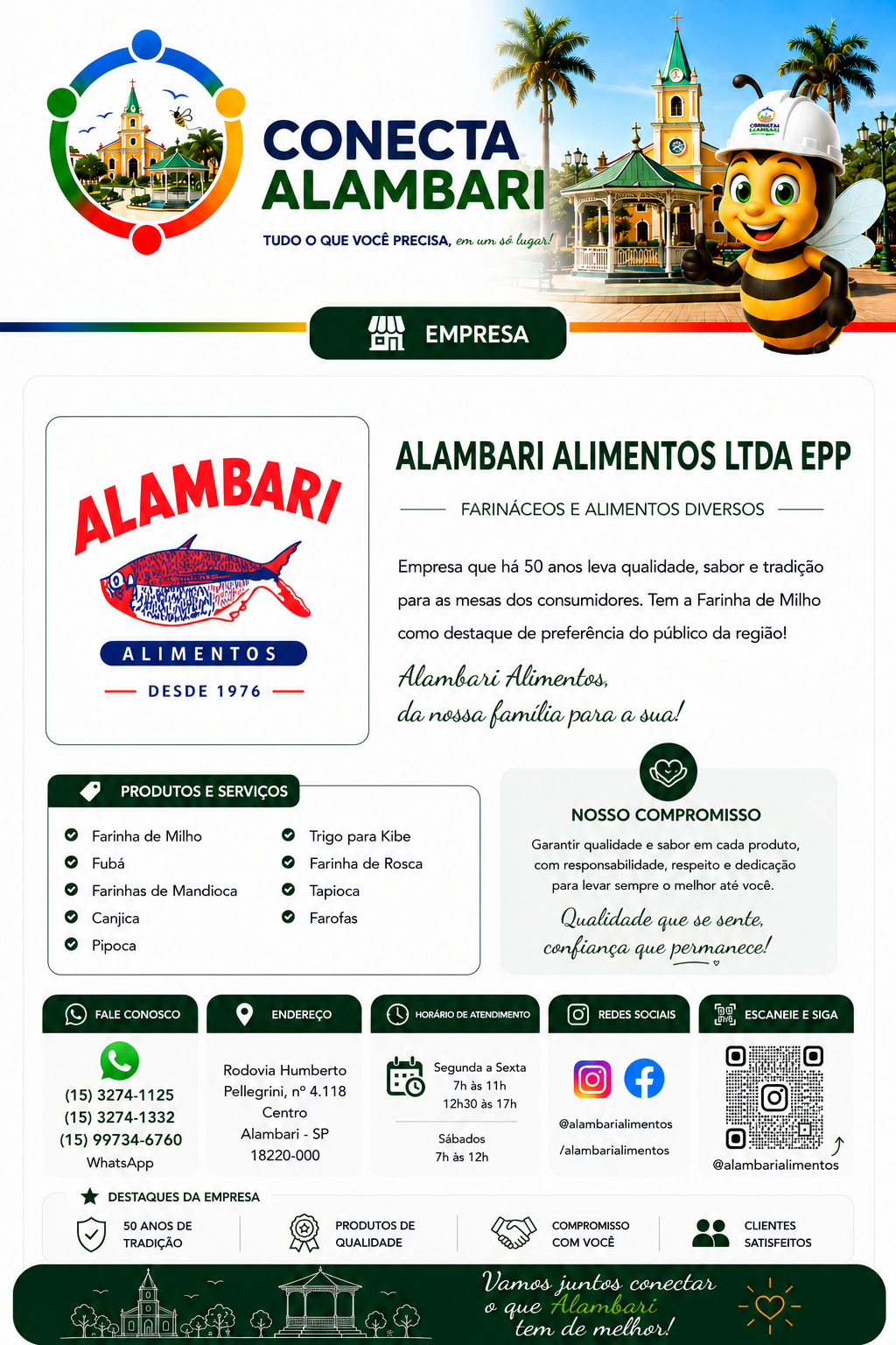 Página da Alambari Alimentos no Conecta Alambari.