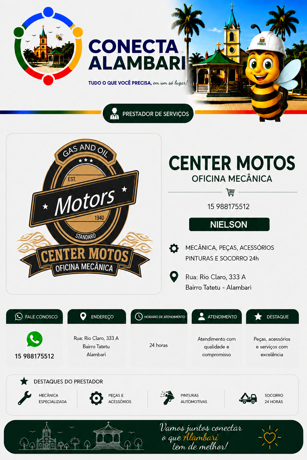 Página institucional da Center Motos no Conecta Alambari