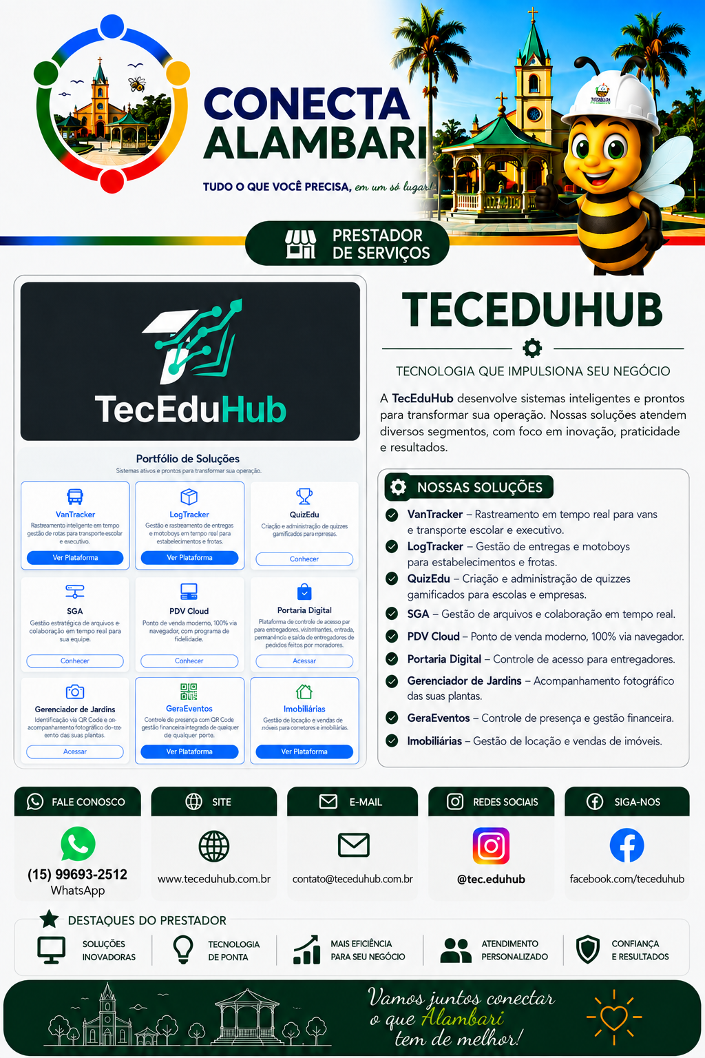 TecEduHub, prestador de serviços de tecnologia divulgado pelo Conecta Alambari.